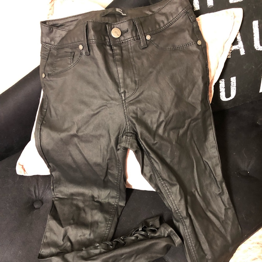 Black pleather stretchy pants